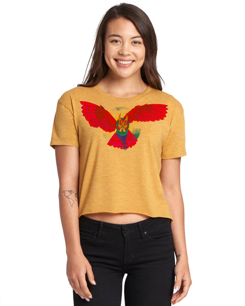 "Rainbow Owl" Short Sleeve Crop