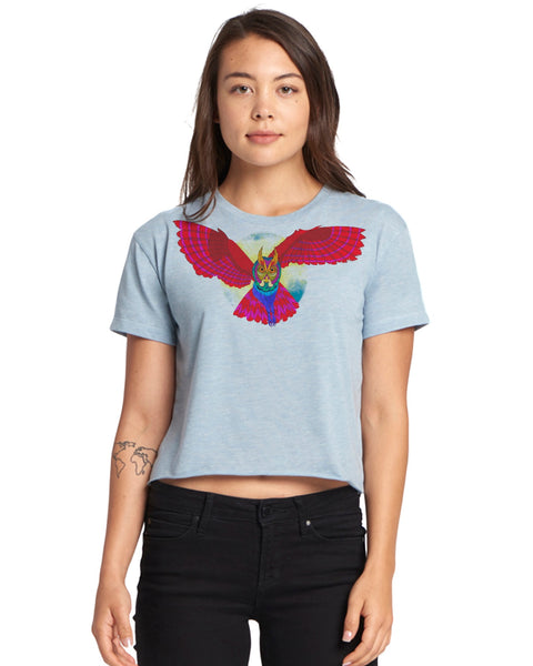 "Rainbow Owl" Short Sleeve Crop