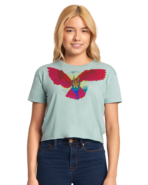 "Rainbow Owl" Short Sleeve Crop