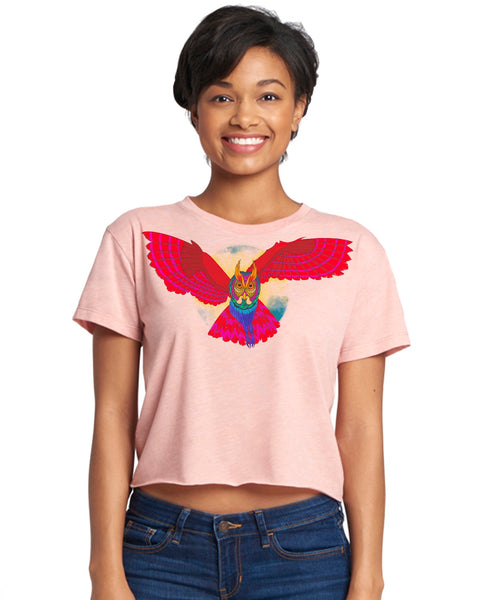 "Rainbow Owl" Short Sleeve Crop